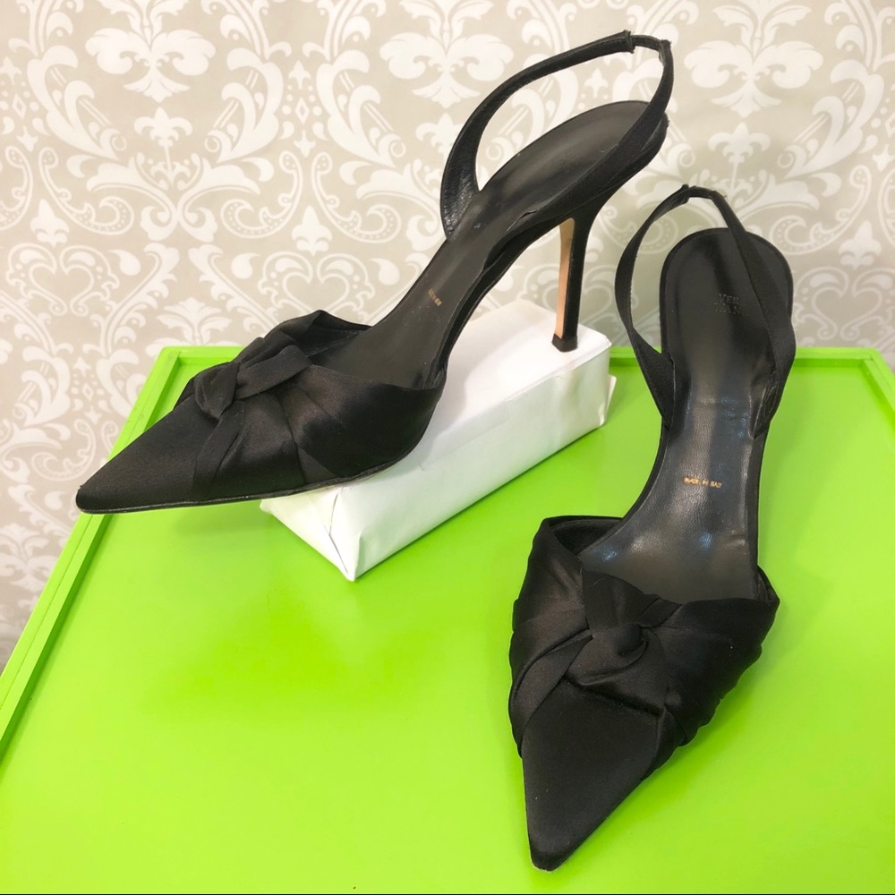 NFS 07/24 Black Vera Wang satin slingbacks